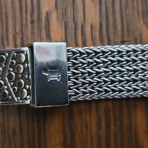 JOHN HARDY 18 KT GOLD DOT MESH 925 STERLING SILVER WOVEN BUCKLE SNAP CLOSE RARE - Picture 8 of 12